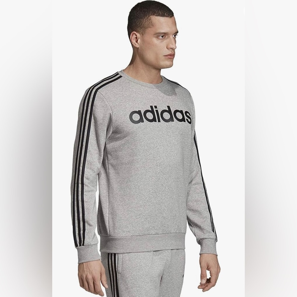 adidas Men's‎ Essentials 3-Stripes Fleece Crew Medium Gray Heather Size Large